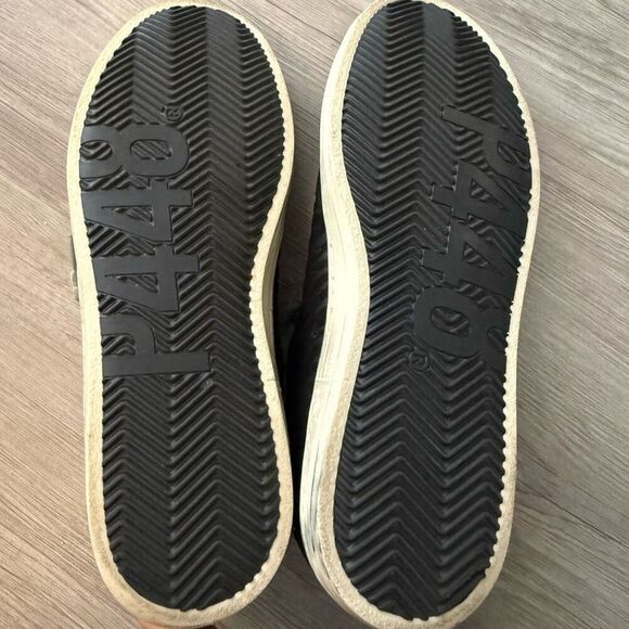 P448 Sneakers Black Seude Leather Zebra Metallic Stripe Low Tops Size 39 - Picture 9 of 9